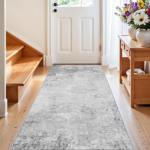 Washable Runner Rug 3x6: Modern Abstract Non Slip Low Pile Hallway Runners - color: Grey, size: 3' x 6' (Runner)