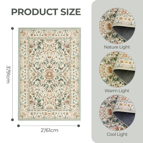 2x3 Kitchen Rugs Non Slip Washable Floral Small Entryway Rug, Tan - color: Tan, size: 2' x 3' (Rectangular)