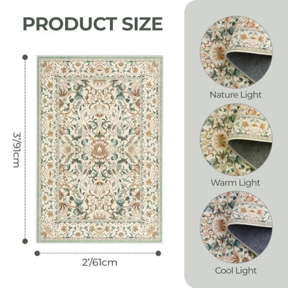 2x3 Kitchen Rugs Non Slip Washable Floral Small Entryway Rug, Tan - color: Tan, size: 2' x 3' (Rectangular)
