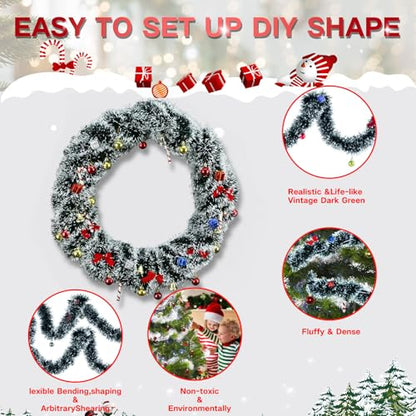 NQN 5 Pack 250Ft Greenery Garland with Snow, Dark Green Snowflake Dots, Artificial Christmas Pine Streamers for Indoor/Outdoor Decorations - size: 250 Feet/Dark green