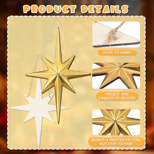 2 Pcs Christmas Hanging Wooden Sign Bethlehem Star Decor - style: Creative