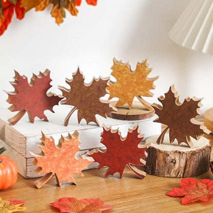 6PCS Fall Leaves Tiered Tray Decor Wooden Leaf Decorations for Home