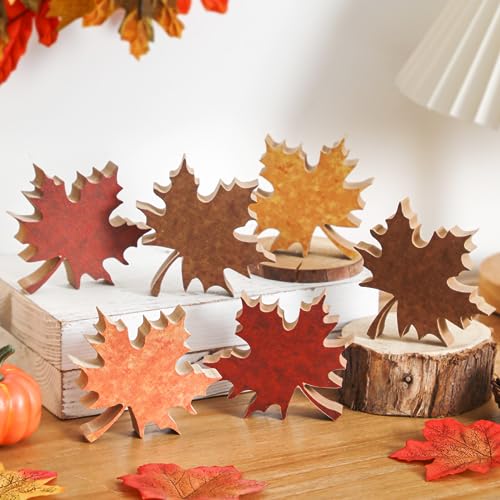 6PCS Fall Leaves Tiered Tray Decor Wooden Leaf Decorations for Home