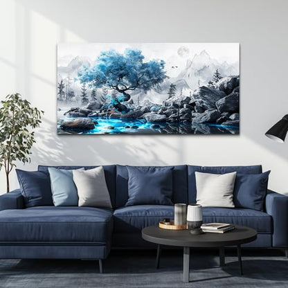Canvas Wall Art for Living Room Black And White Landscape Tree 20x40 Inches - color: Blue Tree, size: 40"L x 20"W