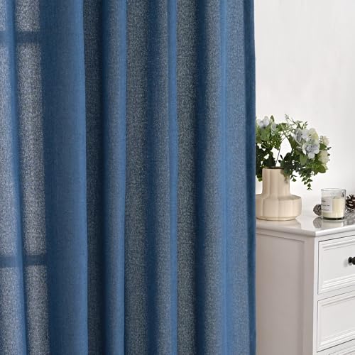 YoungsTex Blue Linen Semi Sheer Curtains for Living Room 52X72 Inch Length - color: Navy, size: 52"W x 72"L (Pack of 2)