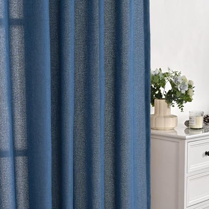 YoungsTex Blue Linen Semi Sheer Curtains for Living Room 52X72 Inch Length - color: Navy, size: 52"W x 72"L (Pack of 2)