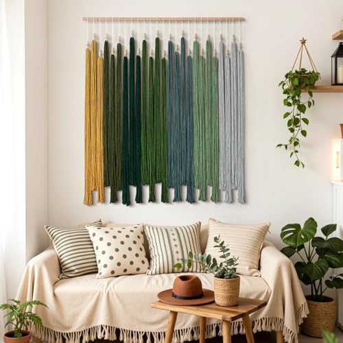 Macrame Wall Hanging Large Boho Home Decor Aesthetic Modern Chic Wall Art - color: Green