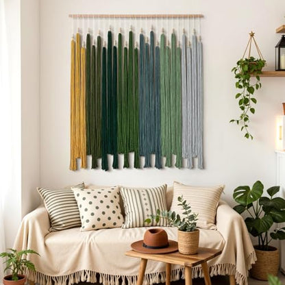 Macrame Wall Hanging Large Boho Home Decor Aesthetic Modern Chic Wall Art - color: Green