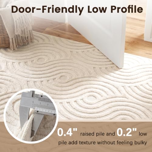 Etwel 2x6 Beige Modern Abstract Textured High-Low Pile Washable Runner Rug - color: Swirl-beige, size: 2' x 6'