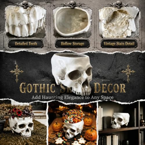 4 in 1 Gothic Halloween Skull Planter Centerpiece Table Decor Set