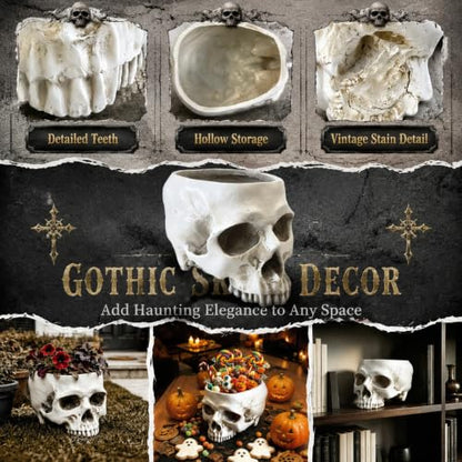4 in 1 Gothic Halloween Skull Planter Centerpiece Table Decor Set