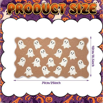 Halloween Door Mat Outdoor Scalloped Ghost Rug Cute Faux Coir Welcome Mat - style: Ghost
