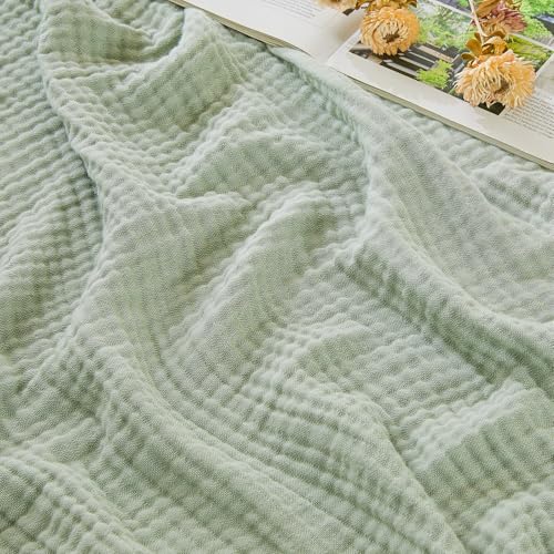 EMME Muslin Cotton Blanket Adults Heather Sage Green Throw XL 50"x70" - color: 09 - Sage Green, size: Large Throw (50" X 70")