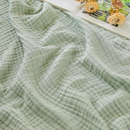 EMME Muslin Cotton Blanket Adults Heather Sage Green Throw XL 50"x70" - color: 09 - Sage Green, size: Large Throw (50" X 70")