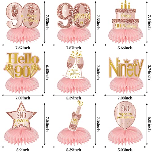 Turypaty Happy 90th Birthday Honeycomb Table Centerpieces Decorations Women - style: Pink Rose Gold 90th