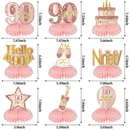 Turypaty Happy 90th Birthday Honeycomb Table Centerpieces Decorations Women - style: Pink Rose Gold 90th