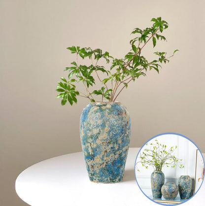 Rustic Ceramic Flower Vase,11.8in Large Chinese Style Vase,Blue - color: Blue B