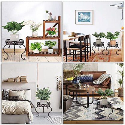 OwnMy Brown Metal Round Plant Stand Indoor Outdoor Iron Flower Pot Holder - color: Dark Brown
