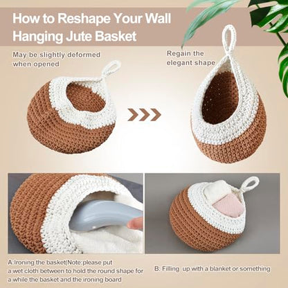 Honeydak 3 Hanging Baskets, Cream & Linen Brown, Classic Teardrop - color: Cream & Linen Brown, style: Classic Teardrop