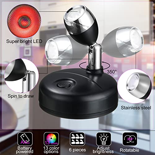 Hortsun 6 Pack Battery Operated LED Wireless Spotlight, 13 Color RGB, Black - color: Black, style: Battery Powered