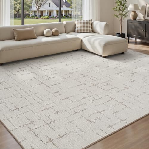 Engiw-Cream White Neutral 8x10 Area Rug for Living Room Rug-Carpet Bedroom Rugs Textured Tufted Jacquard Modern Washable Rug for Dining Room Nursery Non Slip - color: Cream White, size: 8' x 10' (Rectangular)