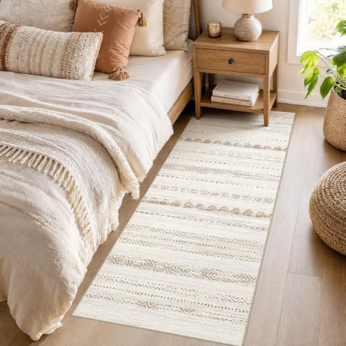 Nakagishi Boho 2x6 Runner Rug Machine Washable Rugs Non Slip Beige/Brown - color: Beige Brown, size: 2' X 6' (Runner)