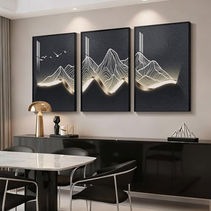 Large Framed Modern Mountain Wall Art for Living Room, 3 Piece 24x36 In - color: Luminous Peaks, size: 24" W x 36" H x 3 pieces