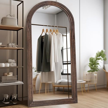 71x32 Arched Full Length Mirror, Solid Wood 3 Layer Frame, Brown - color: Brown-3 Layer-ar Frame, size: 71"L x 32"W