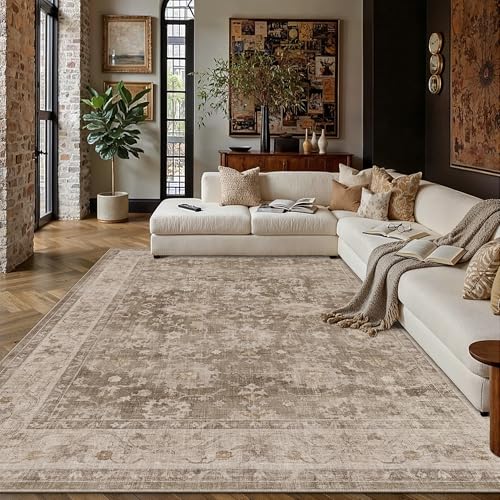 HUGEAR 6x9 Taupe Retro Distressed Washable Area Rug for Living Room - color: A| Taupe, size: 6' x 9' (Rectangular)