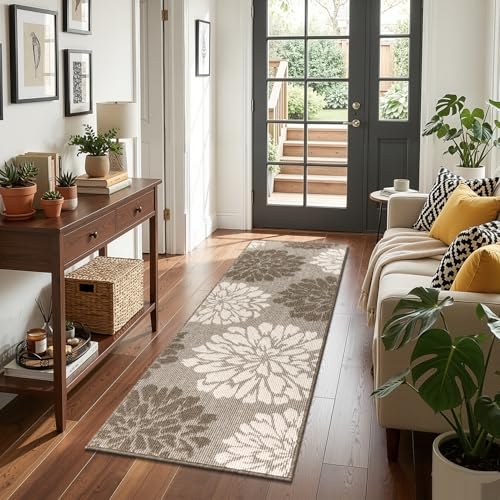 Findosom Kitchen Rugs Sets of 2, Floral Washable Kitchen Runner Rug, Brown - color: Brown, size: 24" x 36" + 24" x 71"
