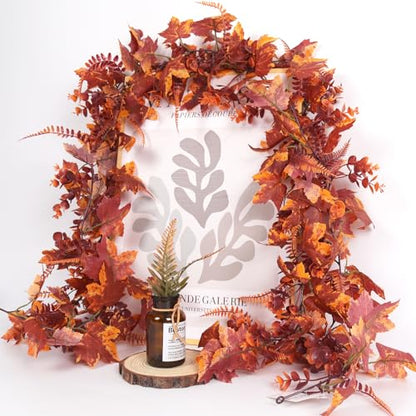 RECUTMS 2Pc Fall Maple Leaves Vines with Boston Fern Eucalyptus Leaf 5.74FT - color: 2pcs Fall Maple Boston Garlands