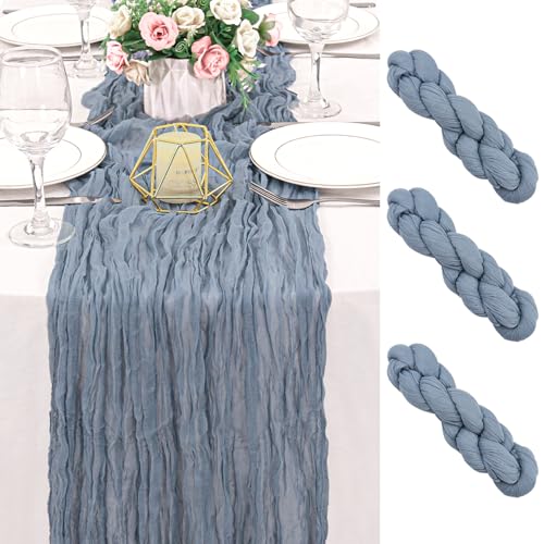 2 Pack 120 Inch Dusty Blue Cheesecloth Table Runner Boho Rustic Gauze Sheer Romantic 10 FT Long Cheese Cloth Table Runner for Bridal Baby Shower Wedding Party Birthday Holiday Home Easter Decor - color: Dusty Blue