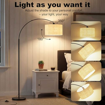 marctronic Arc Floor Lamp for Living Room, 71" Arched Standing Lamp for Bedroom, Beige Fabric Shade, 350° Rotating Head, 3000K-6000K Adjustable Color Temperature, Foot Switch, E26 LED Bulb Included