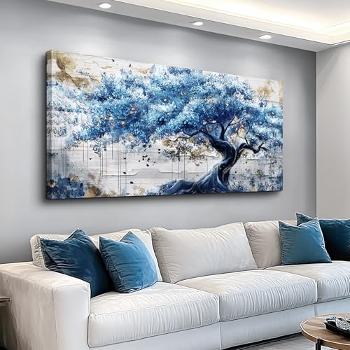 ERQINHUA Blue Tree Wall Paintings Canvas Wall Art For Living Room Large Wall Decor For Bedroom Office Decorations Farmhouse Abstract Watercolour Pictures Artwork Home Decor Ready To Hang 20"X40" - color: Blue Tree Painting 1, size: 40"L x 20"W