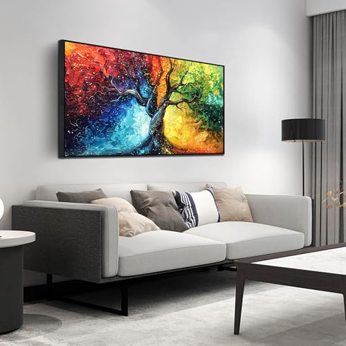 Tree Modern Art Wall Decor for Living Room - Colorful Abstract Wall Art for Office - Framed Canvas Wall Art for Bedroom Size 24" x 48" - color: Colorful, size: 48"L x 24"W