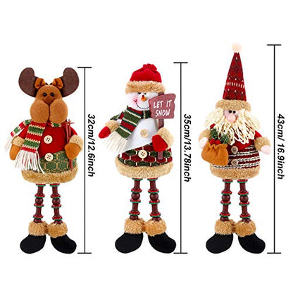 3 Pieces Christmas Sitting Santa Claus Snowman Reindeer Christmas Ornament Long Legs Table Fireplace Decor Home Decoration Christmas Figurines Plush (Santa Claus, Snowman, Elk)