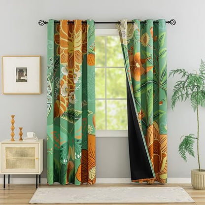 Tyrot Sage Green Floral Butterfly Blackout Curtains, 52W x 84L, 2 Panels - color: Sage Bloom, size: 52"W x 84"L (Pack of 2)