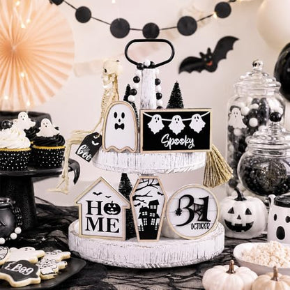 6Pcs Halloween Table Decoration Spooky Ghost Wooden Signs - color: Halloween Black Sign