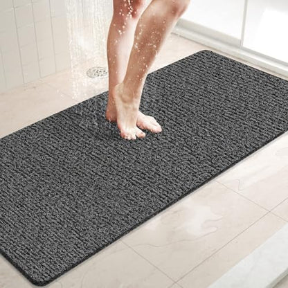 LuxStep Shower Mat Bathtub Mat Non-Slip Bath Mat with Drain, Quick Drying - color: Black, size: 47" x 16" (Rectangular)