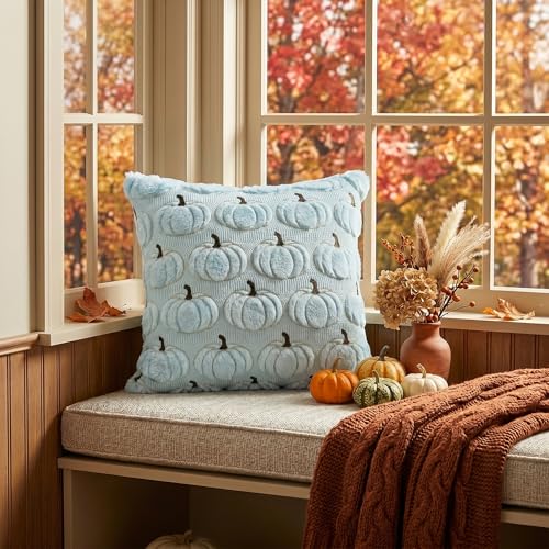 AVOIN colorlife Blue Fall Pumpkin Throw Pillow Covers 20x20 Inch - color: Blue, size: 20" x 20" (Pack of 2)