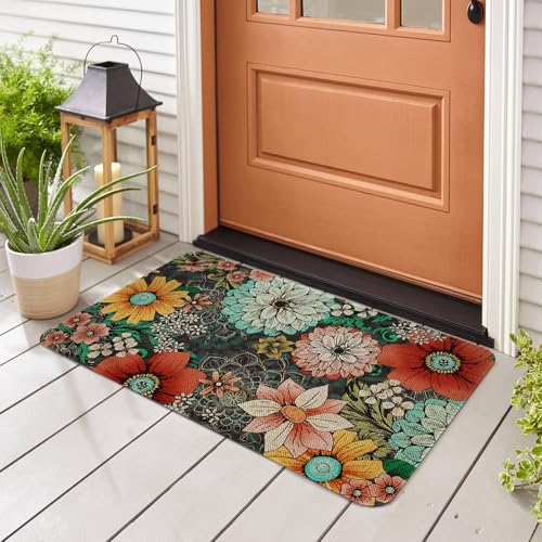 Boho Floral Kitchen Mats Non Slip Farmhouse Boho Flowers Kitchen Rugs Bohemia Home Decor Low-Profile Washable Floor Mat 30x17 Inch - color: Boho Kitchen Mat-04, size: 30x17 inch