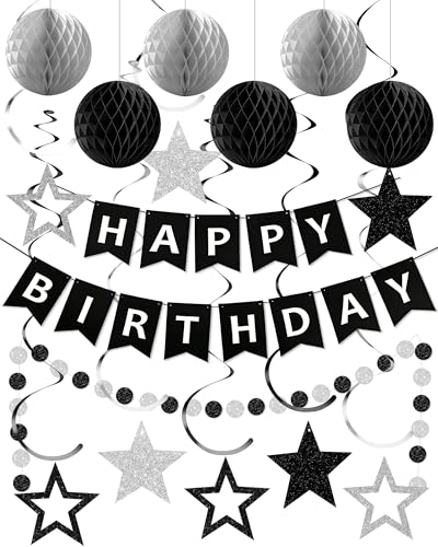 Happy Birthday Decorations, Party Decorations Banners for Men Boys - color: Black Sliver