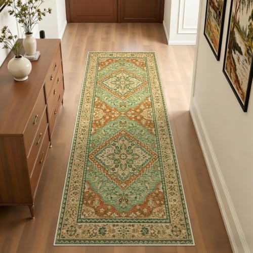 Joydeco Rug Runners for Hallways Non Slip, 2x6 Runner Rugs for Entryway - color: Brown&brick&green, size: 2' x 6' (Rectangular)