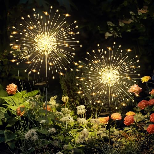 GIGALUMI 2 Pack Solar Firework Lights Outdoor, Garden Decor, Warm White - color: Warm White, size: 2 PACK
