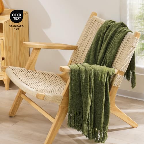 RECYCO Chenille Throw Blanket for Couch, 60"x80", Loden Green - color: Loden Green, size: 60'' X 80''