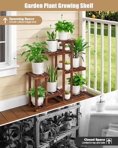 6-Tier Wood Plant Stand Indoor Outdoor Multi Tier Plant Shelf Narrow