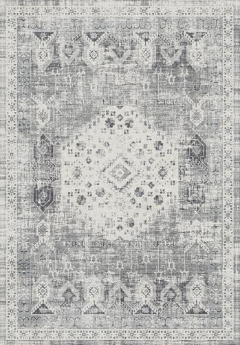RUUGME 4x5 Area Rug Washable: Vintage Low Pile Carpet for Kitchen Entryway Bedroom Non Slip Stain Resistant Rugs for Bathroom Indoor Durable Distressed Home Decor Floor Thin Mat 4x5 Grey - color: Grey, size: 4' x 5' (Runner)