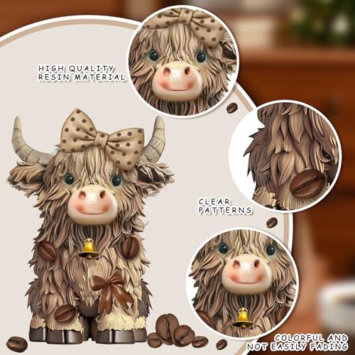 2 Pack Resin Highland Cow Figurine Gifts, Coffee Theme Decor - style: Coffee