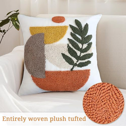 Woven Tufted Boho Throw Pillow Covers 18x18 Inch, - color: Botanical Geometry Tufted