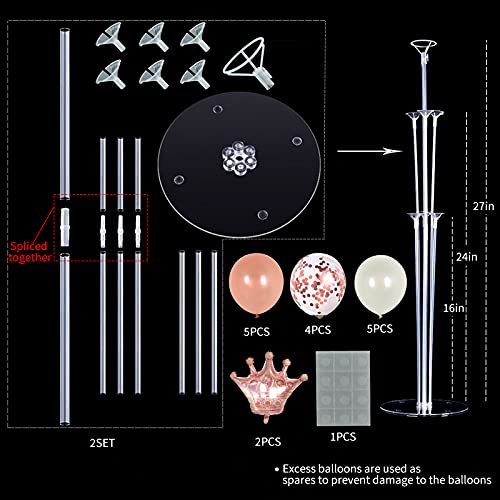 Rose Gold Balloon Stand Kit For Table 2 Set with 2 Rose Gold Crown Balloons Rose Gold Party Decorations Balloon Stand Table Centerpiece for Table, Wedding Baby Shower Queen Birthday Party Decorations - color: Rose Gold